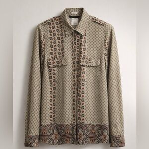 BCBGMaxAzria Women's Beige Patterned Button Down Shirt